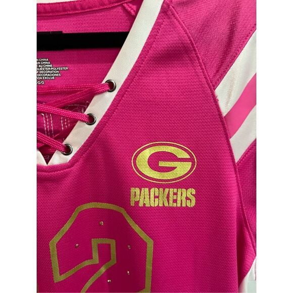 NFL Pink Packers Shirt #12 Rogers Sparkly Woman’s Size Large - Picture 4 of 11